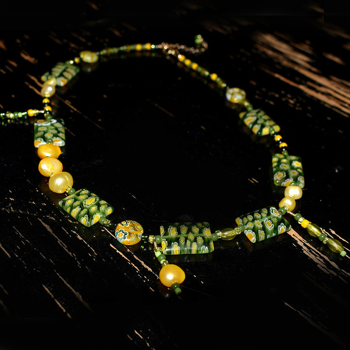 Beckner Millefiori and Freshwater Pearl Necklace