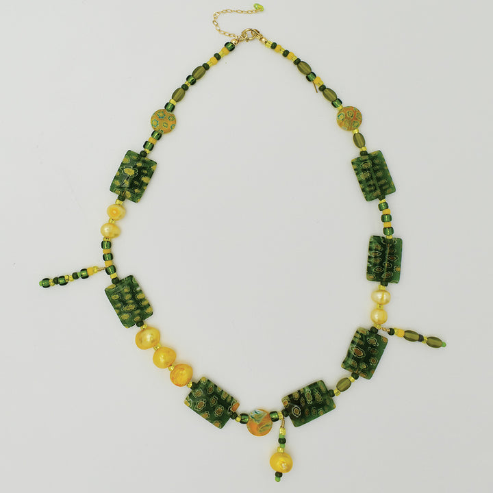 Beckner Millefiori and Freshwater Pearl Necklace