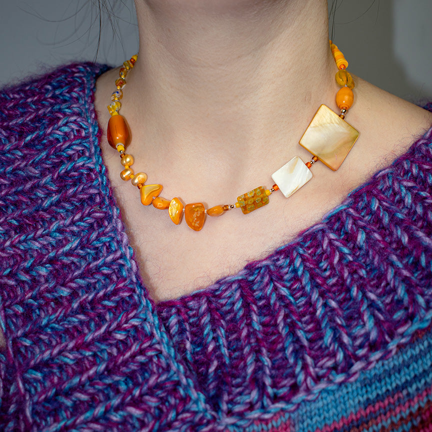 Ace Mother of Pearl And Millefiori Necklace in Apricot