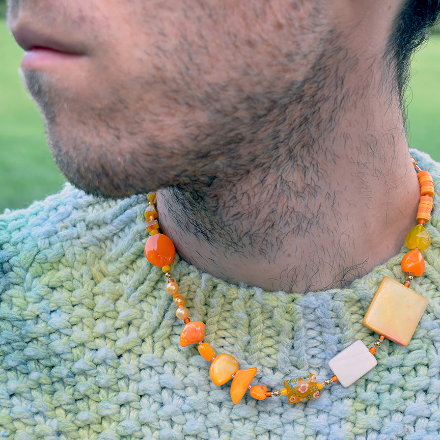 Ace Mother of Pearl And Millefiori Necklace in Apricot
