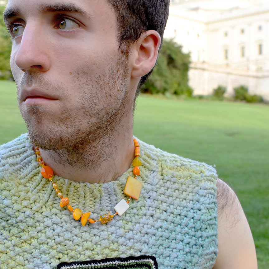 Ace Mother of Pearl And Millefiori Necklace in Apricot