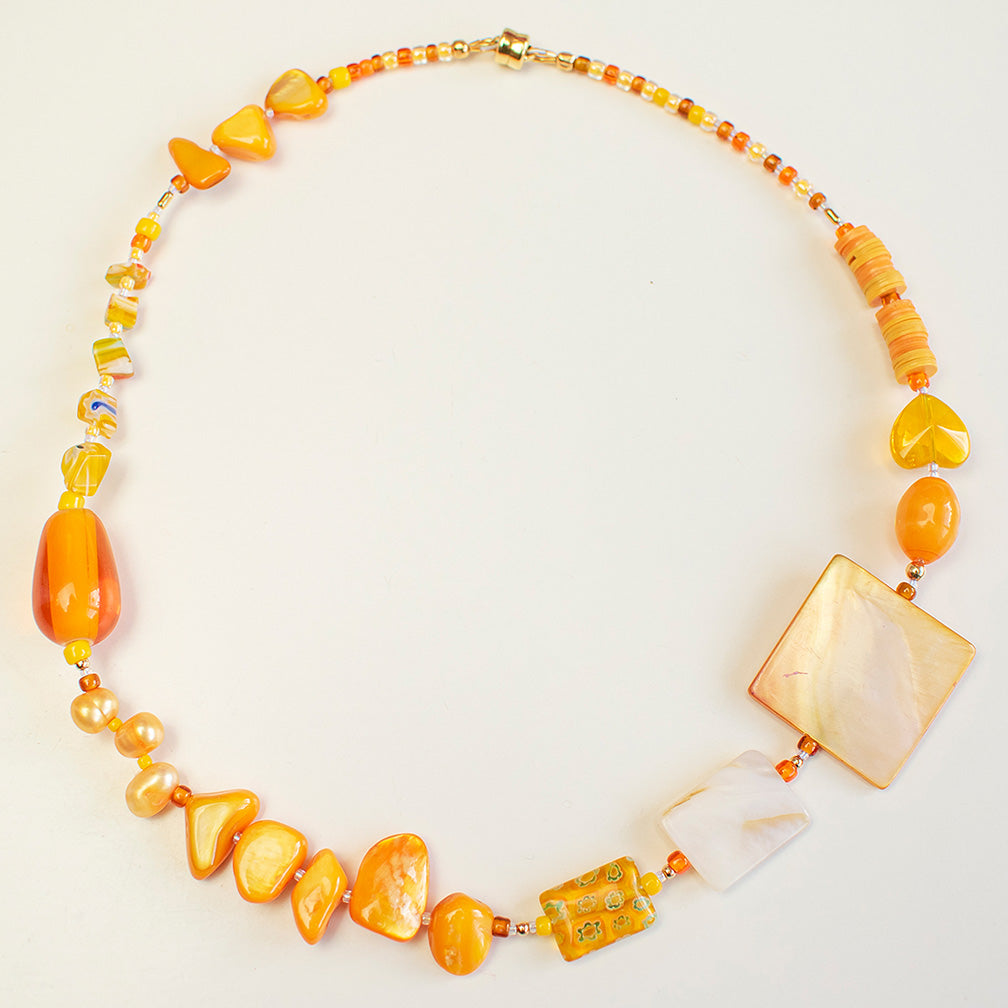 Ace Mother of Pearl And Millefiori Necklace in Apricot