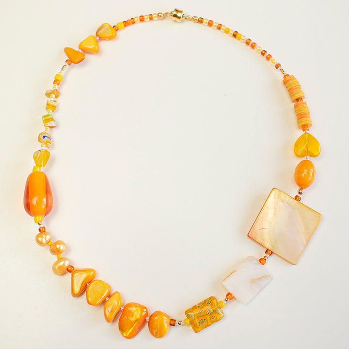 Ace Mother of Pearl And Millefiori Necklace in Apricot