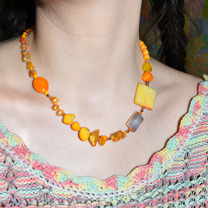 Ace Mother of Pearl And Millefiori Necklace in Apricot