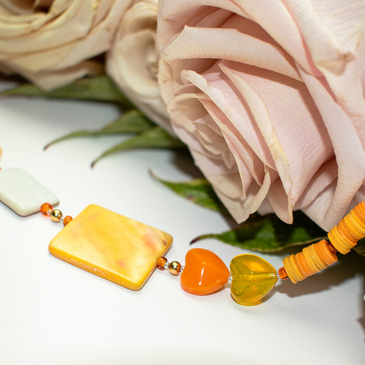 Ace Mother of Pearl And Millefiori Necklace in Apricot