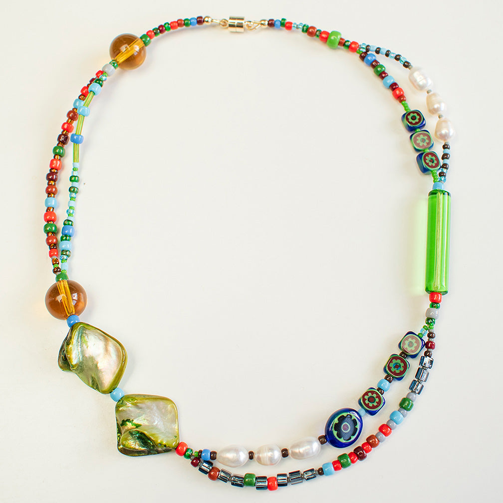 Leo Millefiori and Mother of Pearl Shell Necklace