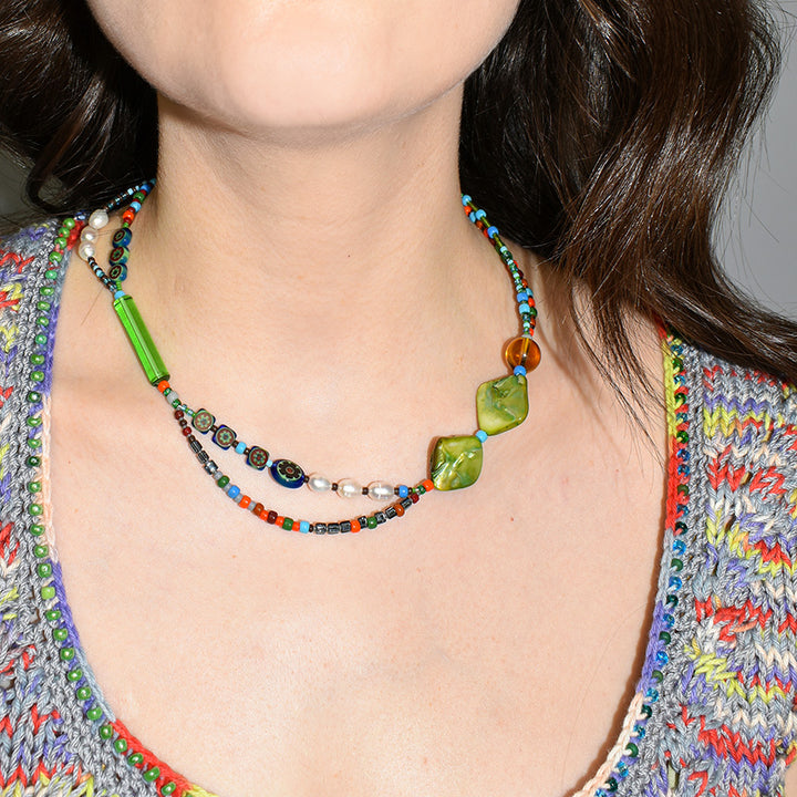 Leo Millefiori and Mother of Pearl Shell Necklace
