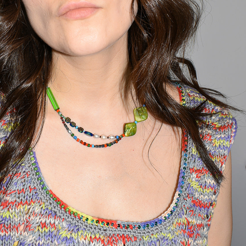 Leo Millefiori and Mother of Pearl Shell Necklace