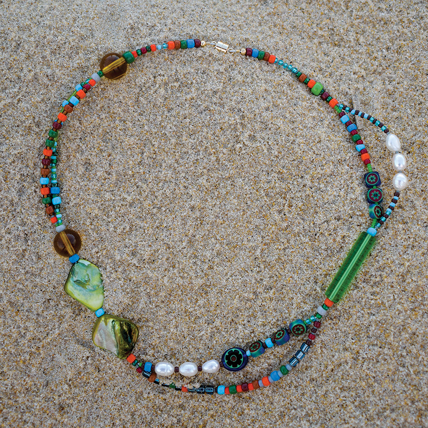 Leo Millefiori and Mother of Pearl Shell Necklace