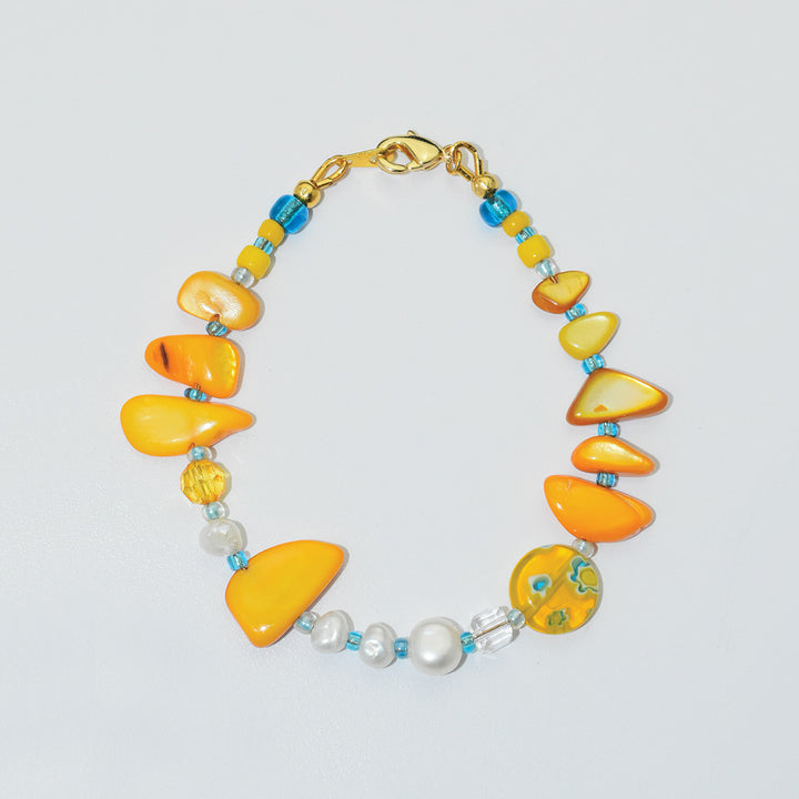 Jagged Freshwater Pearl and Shell Bracelet in Gold