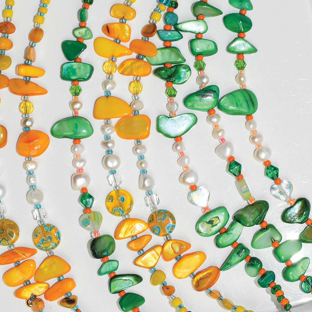 Jagged Freshwater Pearl and Shell Bracelet in Emerald Green