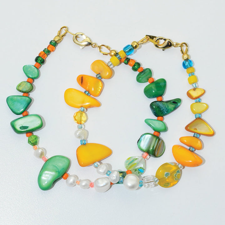 Jagged Freshwater Pearl and Shell Bracelet in Emerald Green