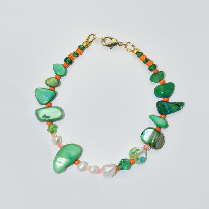 Jagged Freshwater Pearl and Shell Bracelet in Emerald Green