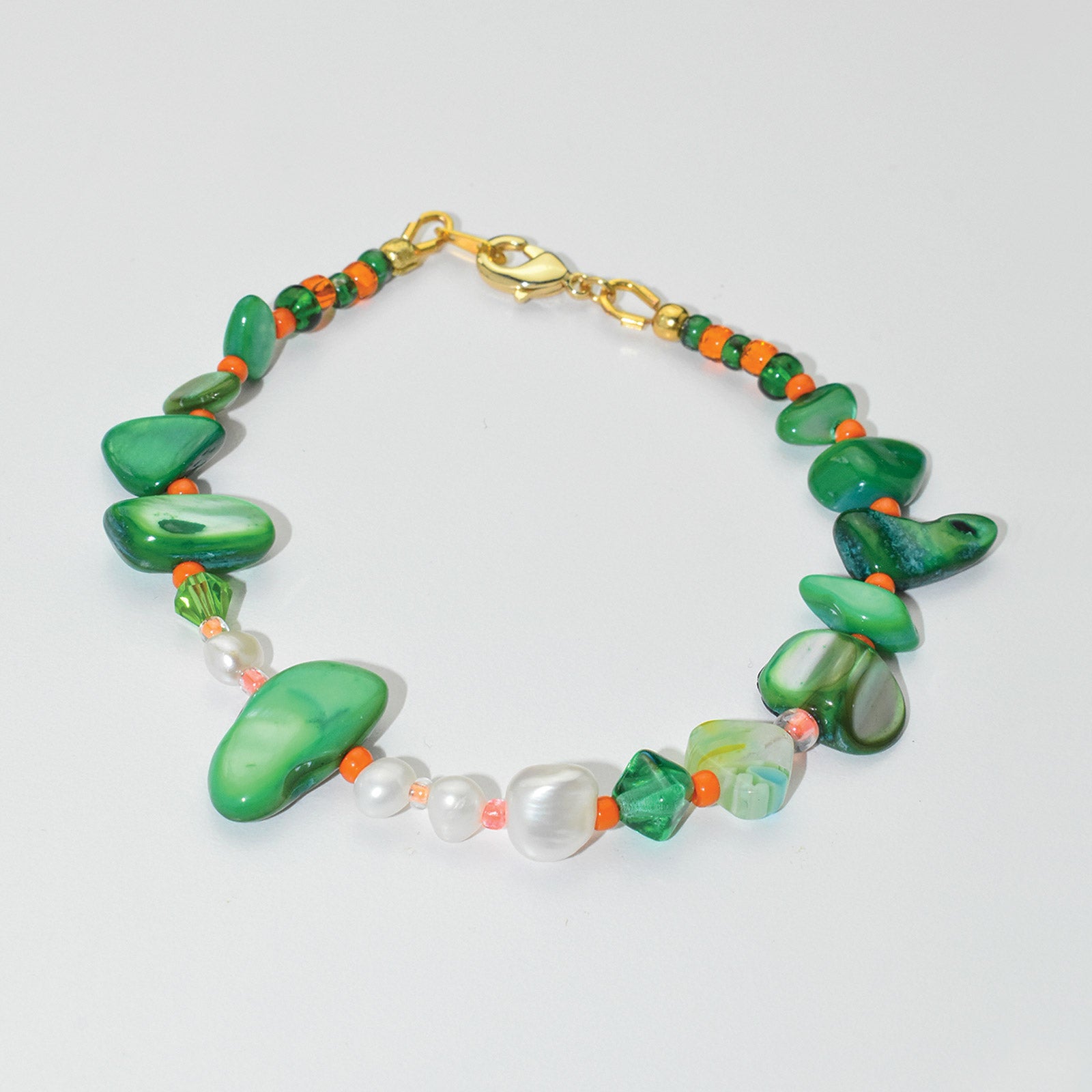 Jagged Freshwater Pearl and Shell Bracelet in Emerald Green