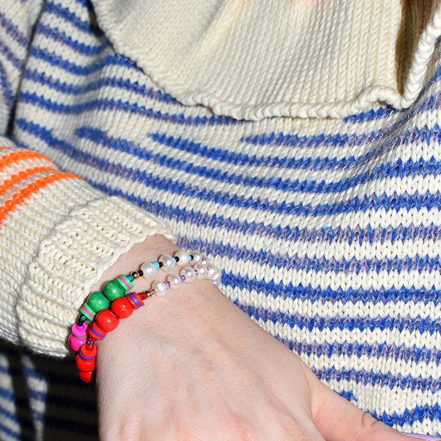 Warren Freshwater Pearl and Wood Bracelet in Rouge