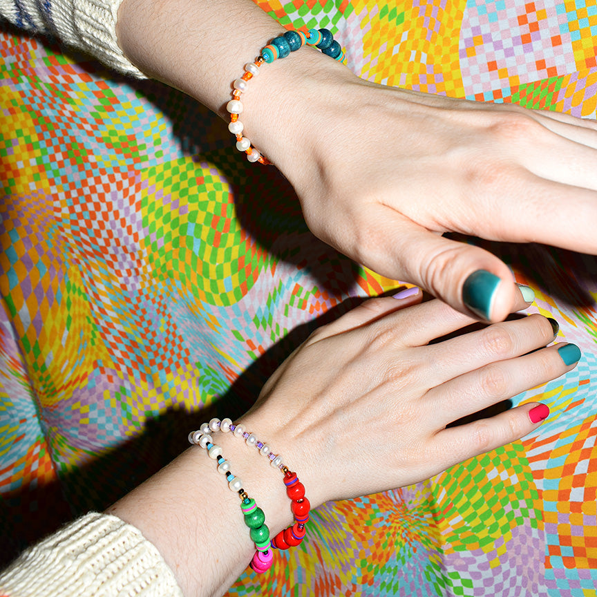 Warren Freshwater Pearl and Wood Bracelet in Rouge