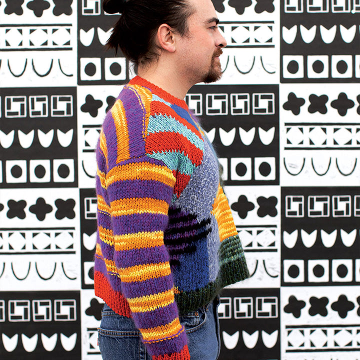 Patchwork Intarsia Crew-Neck Sweater