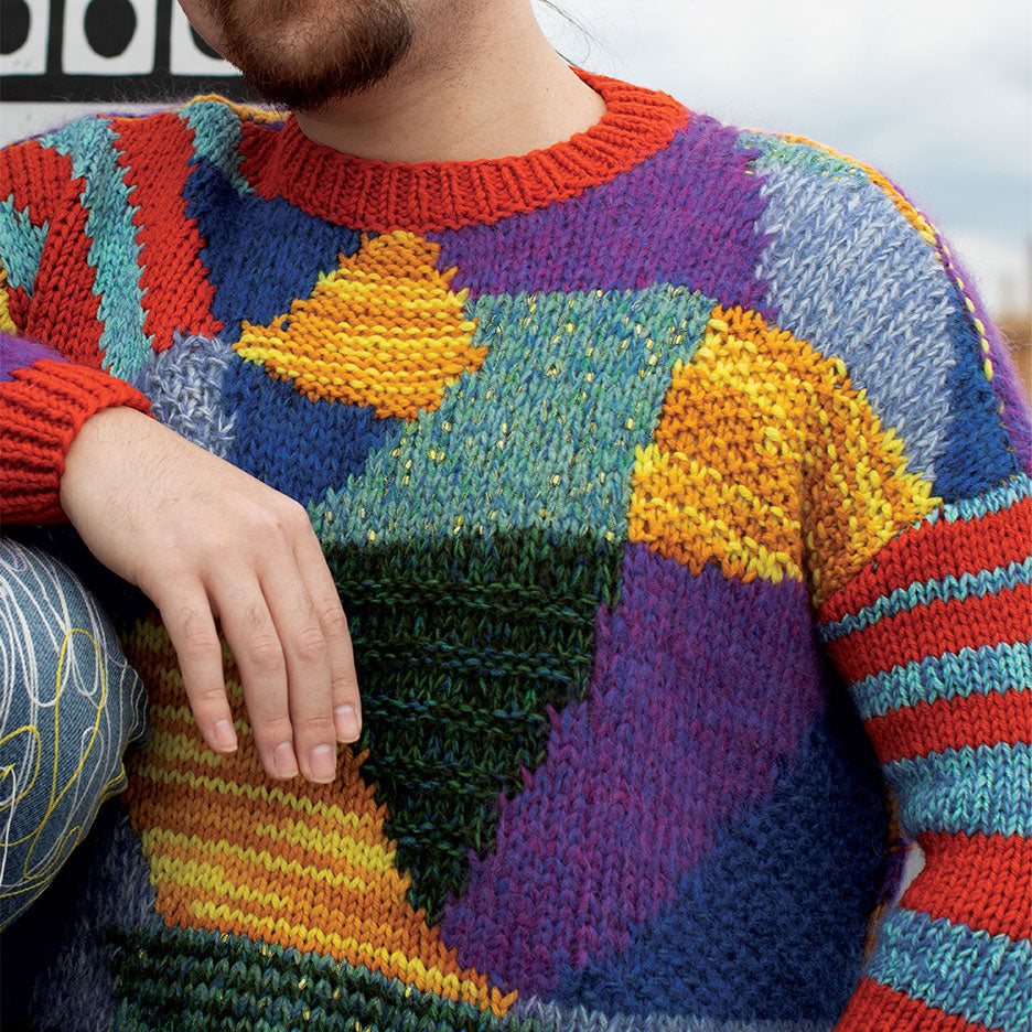 Patchwork Intarsia Crew-Neck Sweater