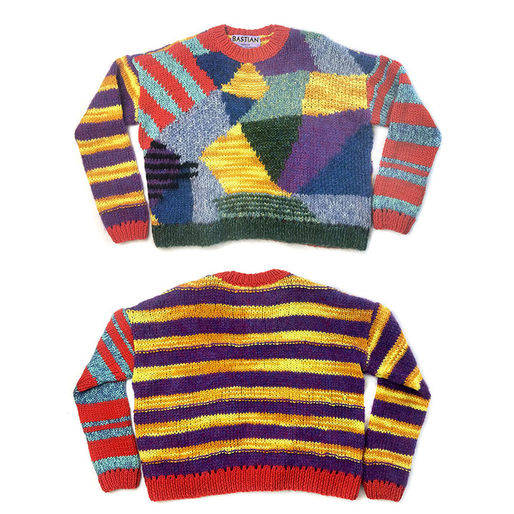 Patchwork Intarsia Crew-Neck Sweater