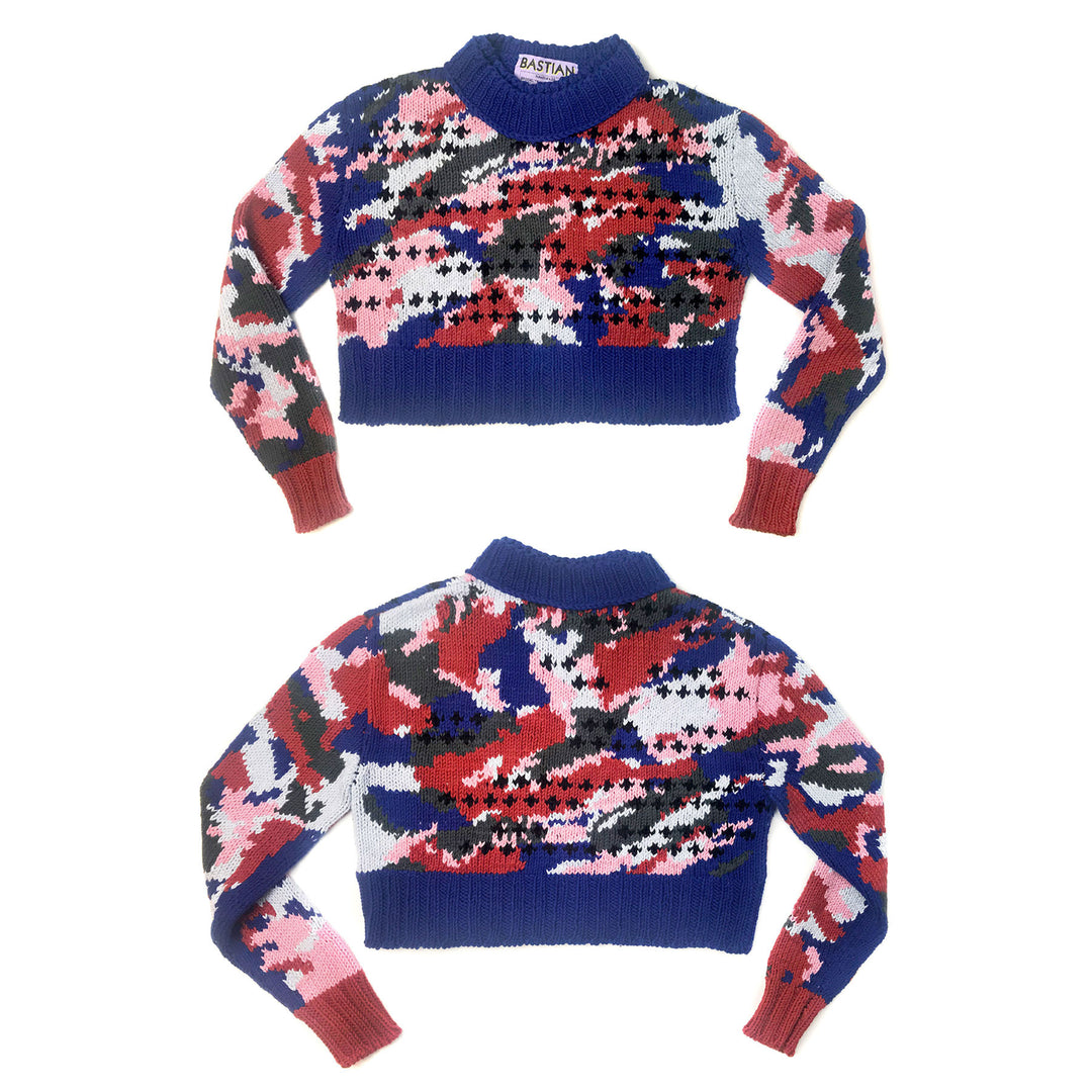Painted Intarsia Cotton Doubled Crew-Neck Sweater
