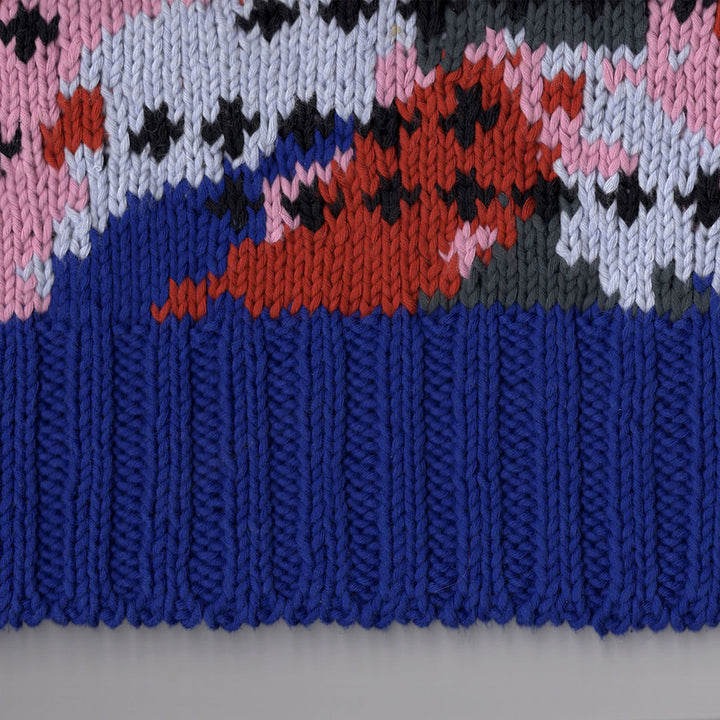 Painted Intarsia Cotton Doubled Crew-Neck Sweater