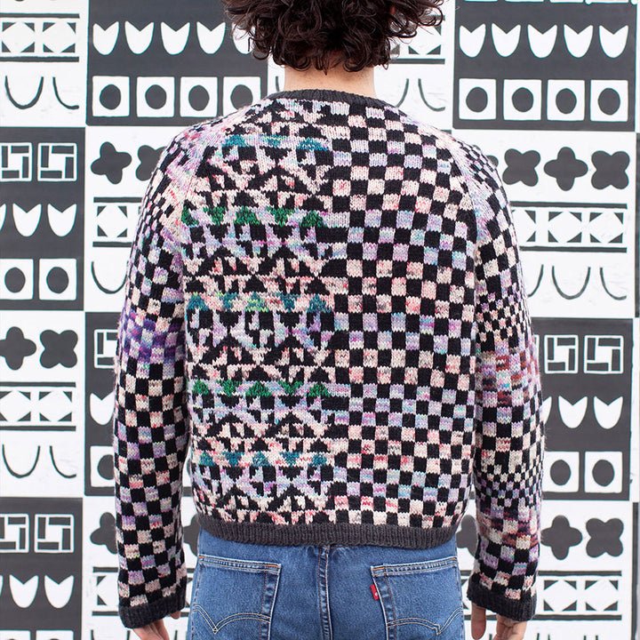 Raglan Collaged Checkerboard Sweater