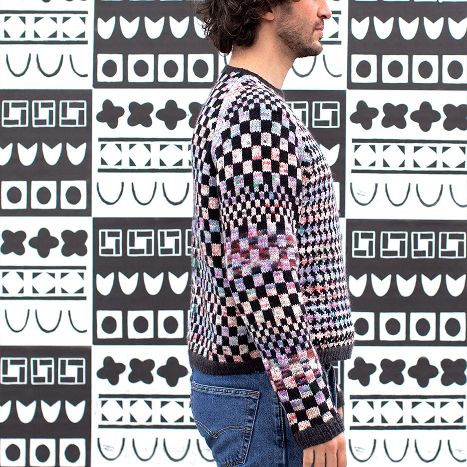 Raglan Collaged Checkerboard Sweater