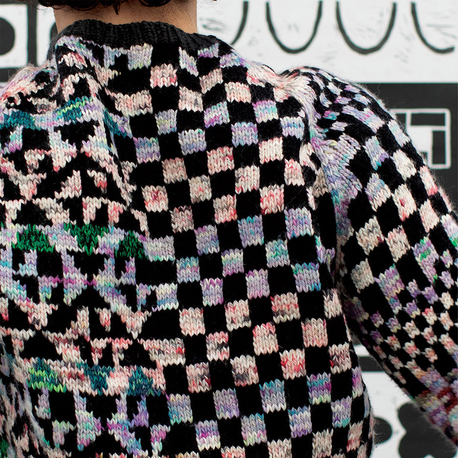 Raglan Collaged Checkerboard Sweater