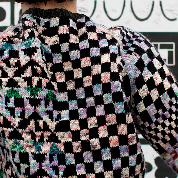 Raglan Collaged Checkerboard Sweater