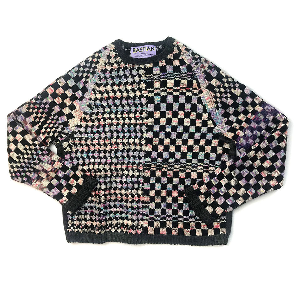 Raglan Collaged Checkerboard Sweater