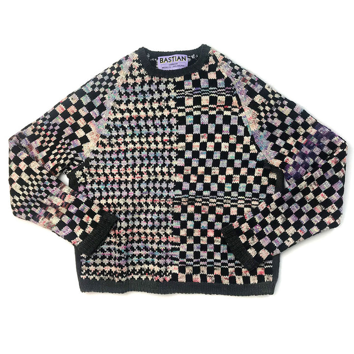 Raglan Collaged Checkerboard Sweater