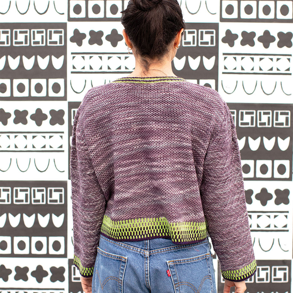 Boxy Crew Neck Dog Patch Sweater With Lime Green