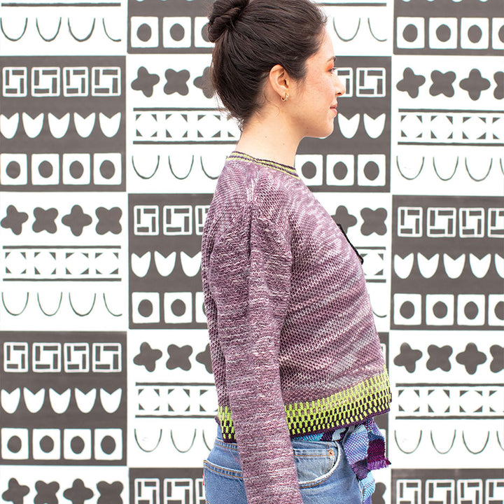 Boxy Crew Neck Dog Patch Sweater With Lime Green