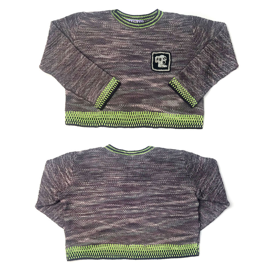 Boxy Crew Neck Dog Patch Sweater With Lime Green