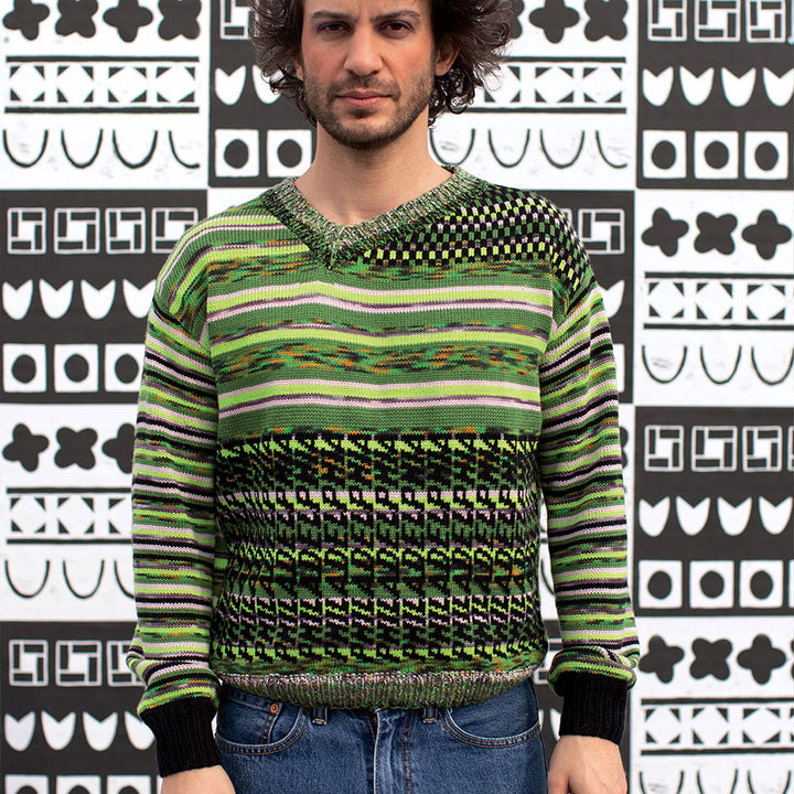 Asymmetrical V-Neck Philadelphia Sweater in Greens