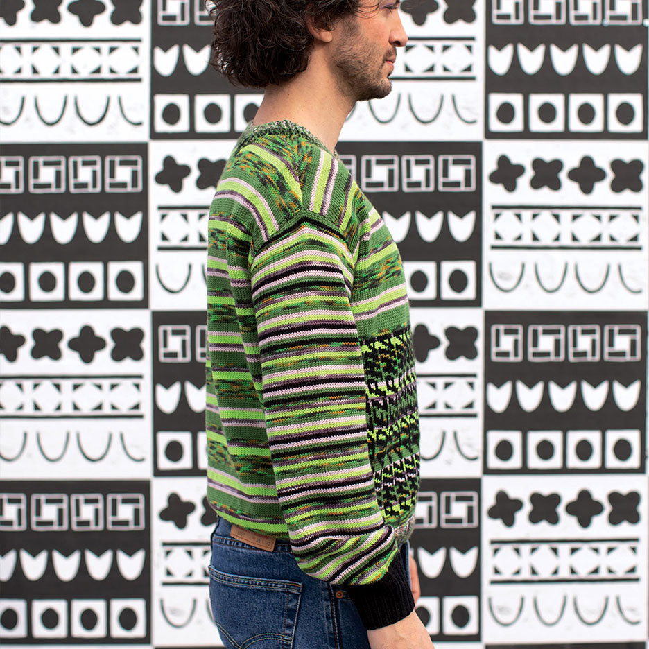 Asymmetrical V-Neck Philadelphia Sweater in Greens