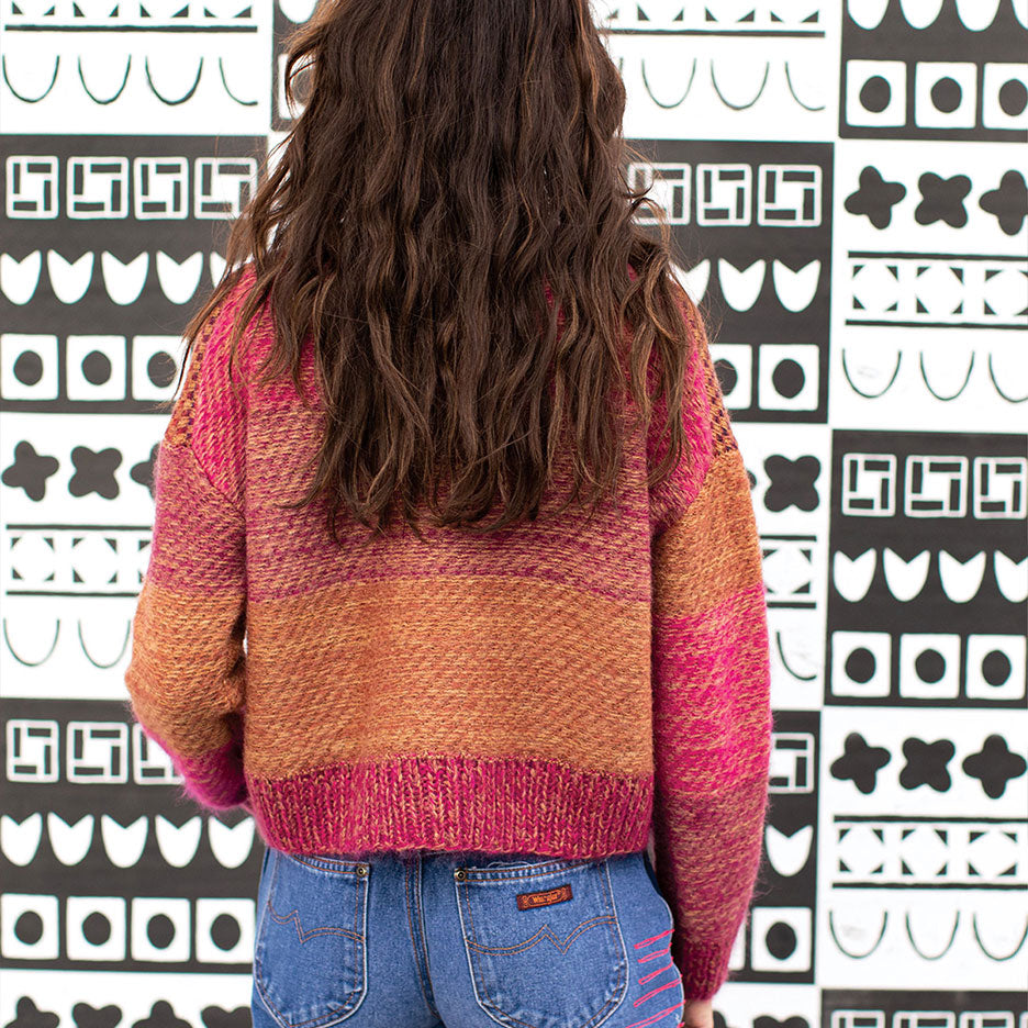 Boxy Crew Neck Dog Patch Sweater in Browns