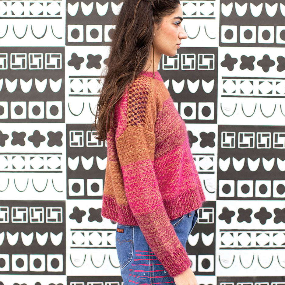 Boxy Crew Neck Dog Patch Sweater in Browns