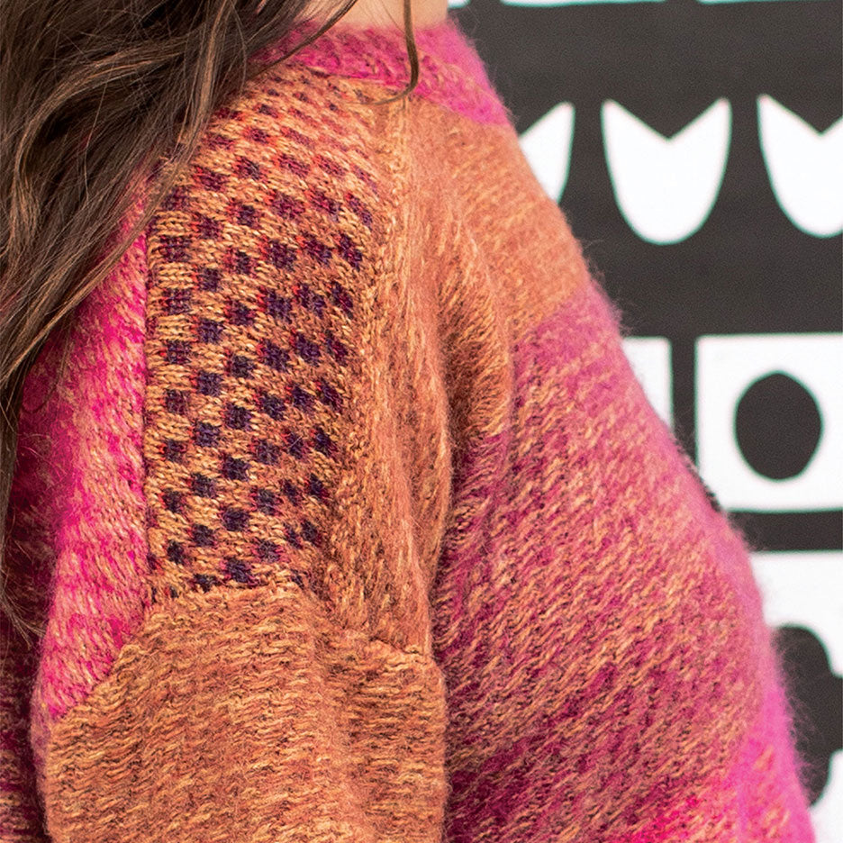 Boxy Crew Neck Dog Patch Sweater in Browns