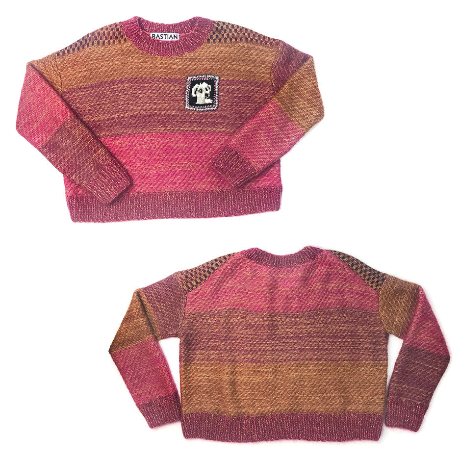 Boxy Crew Neck Dog Patch Sweater in Browns