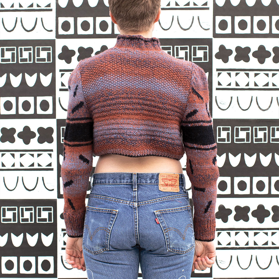 Mock-Neck Cropped Intarsia Sweater