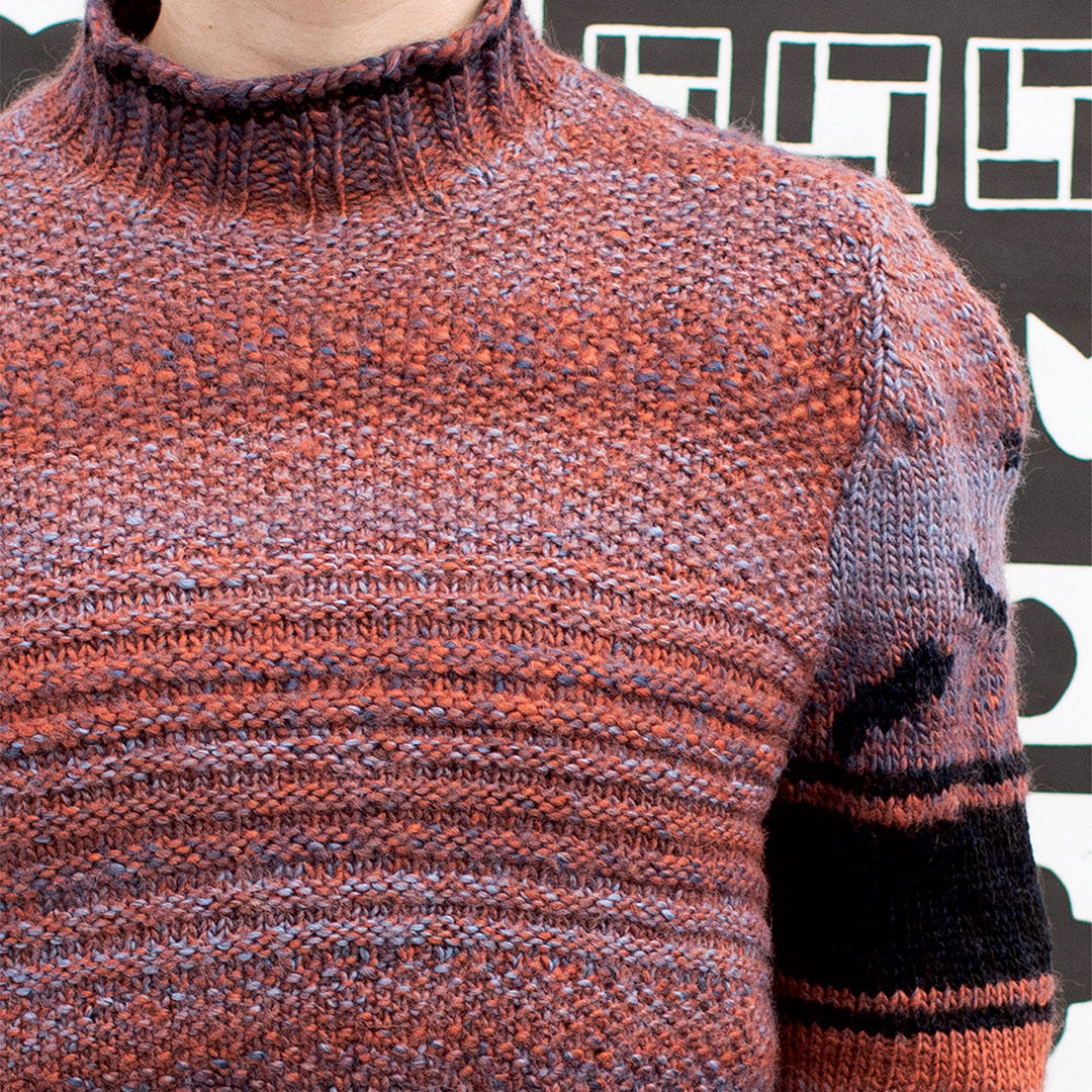 Mock-Neck Cropped Intarsia Sweater