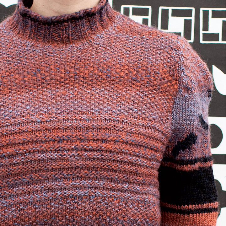 Mock-Neck Cropped Intarsia Sweater