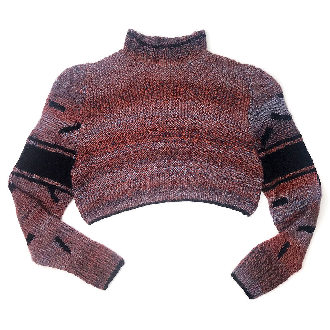 Mock-Neck Cropped Intarsia Sweater