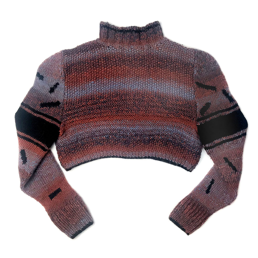 Mock-Neck Cropped Intarsia Sweater