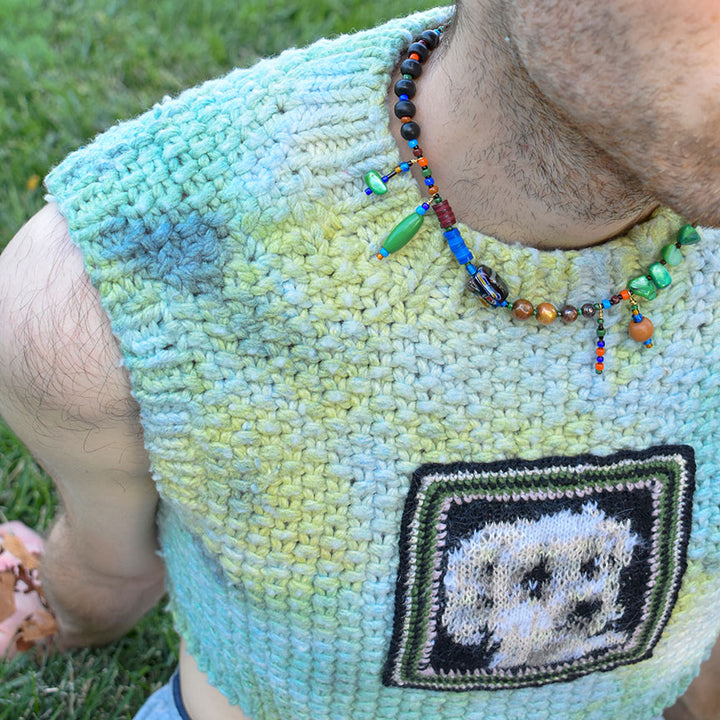 Fitted Cropped Cotton Tie-Dye Sweater With Dog Patch