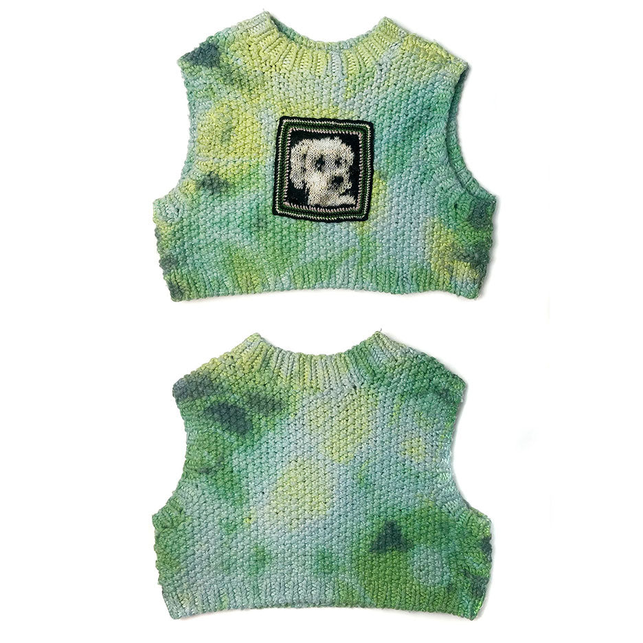 Fitted Cropped Cotton Tie-Dye Sweater With Dog Patch
