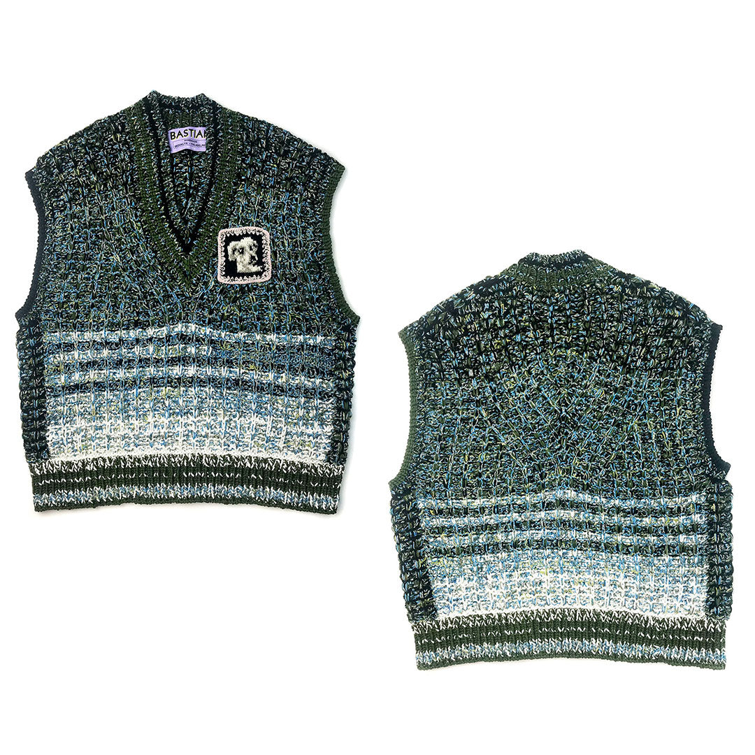 V-Neck Gradient Sweater Vest With Dog Patch