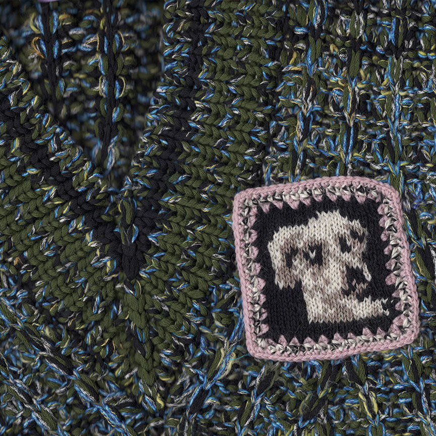 V-Neck Gradient Sweater Vest With Dog Patch