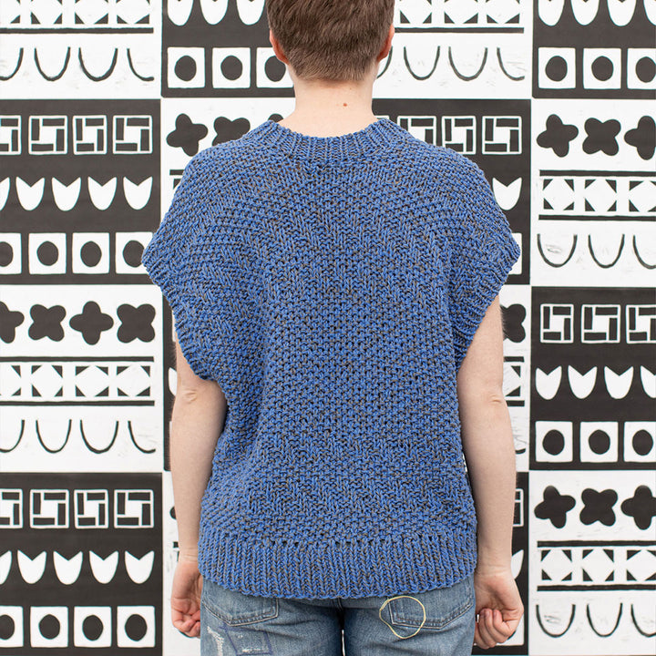 Blue V-Neck Textured Sweater with Dog Patch